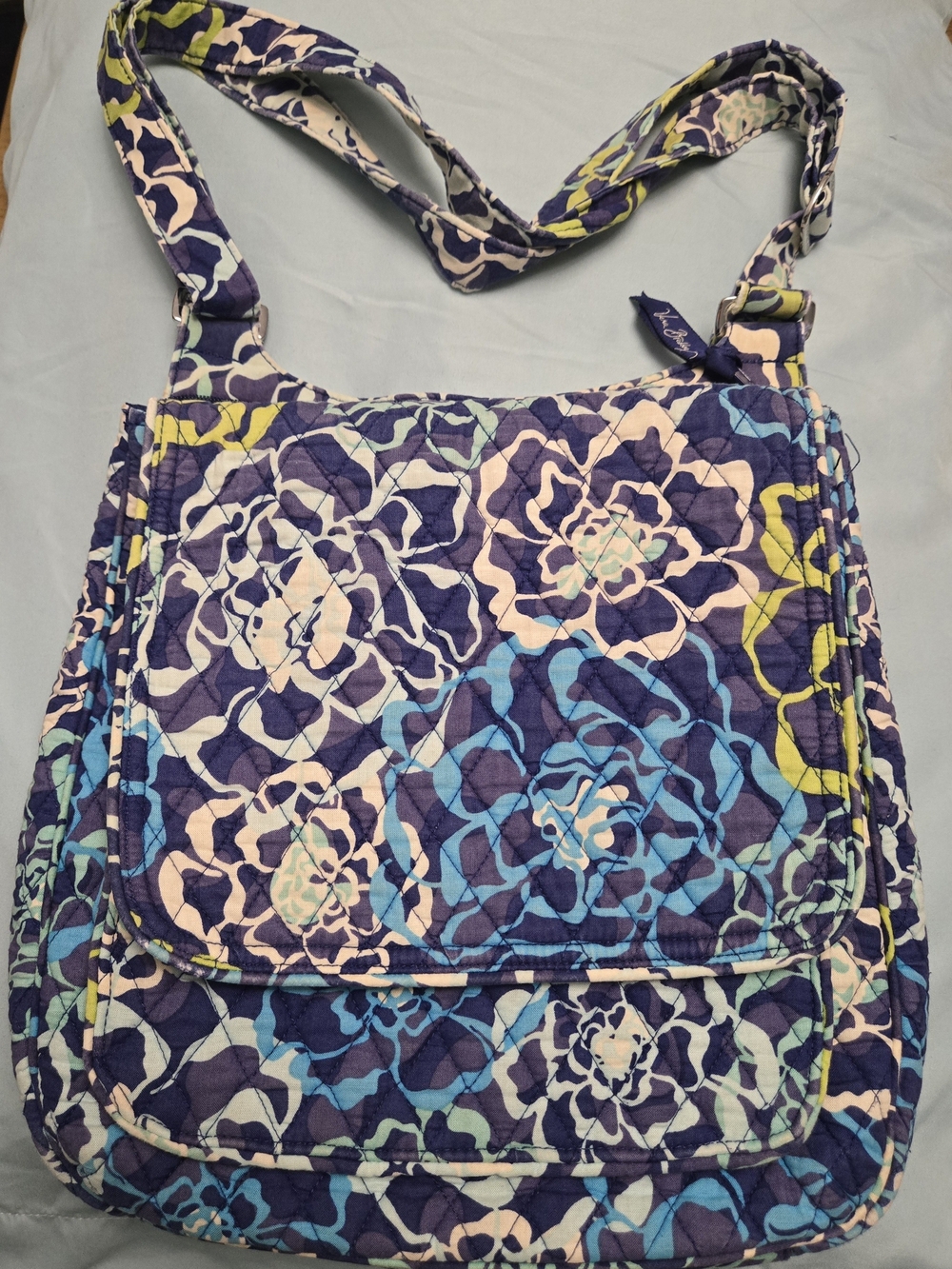 Vera Bradley Quilted Crossbody in Navy Blue, Light Blue & Cream Floral